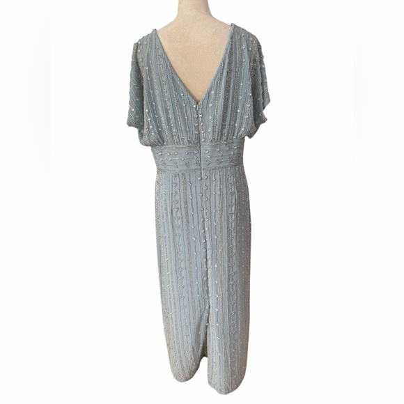 Mac Duggal Beaded Cap Sleeve Colum Midi Dress in Slate Blue - Picture 7 of 11